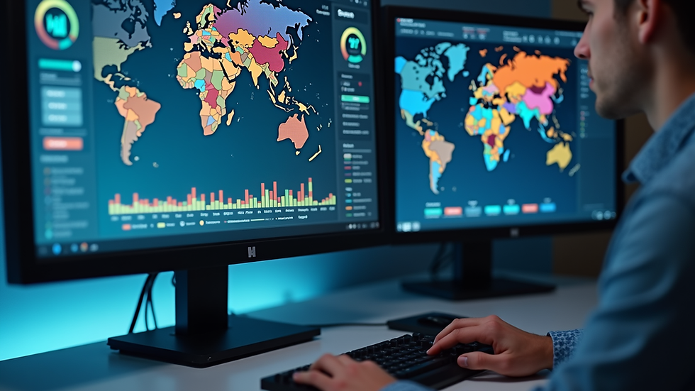 Eye-level view of a computer screen showing a colorful risk map dashboard