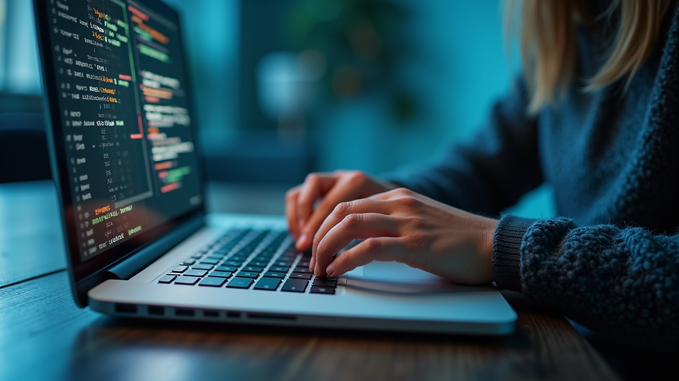 High angle view of a person using a laptop to register for an online cybersecurity course