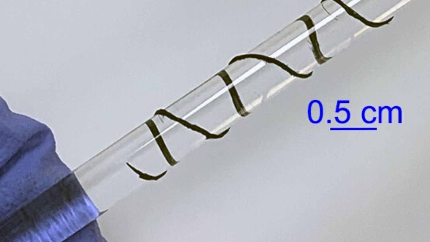Researchers reported in a new study that a material made of carbon nanotubes may be key in developing clothing that can heat or cool the wearer on demand. The film is twisted into a filament yarn and wound around a tube to show its flexibility. @ Kony Chatterjee.
