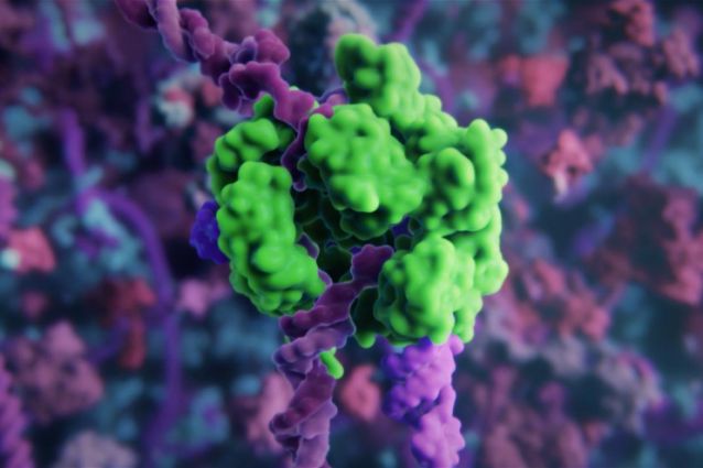 The gene editing molecules are difficult to deliver into cells from an external application. Biodegradable lipid nanoparticles deliver mRNA for the gene editing kit instead. @ Visual Science and Skoltech