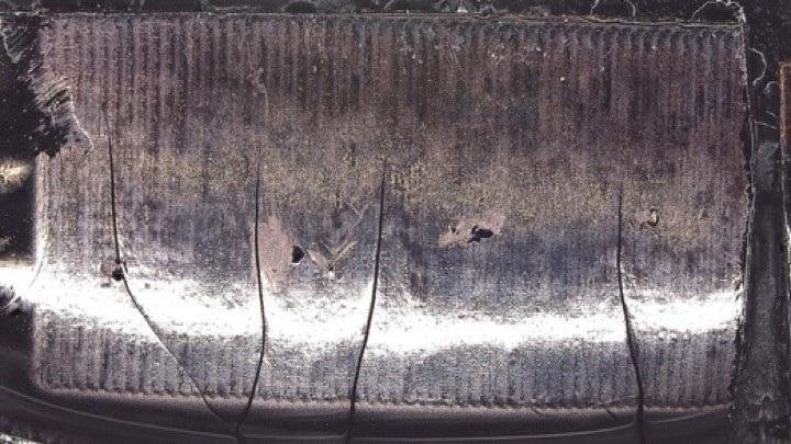 After being bombarded with ionizing radiation, this sample with copper-platinum nano-ink on its surface still conducts electricity. @ Sandia National Laboratories