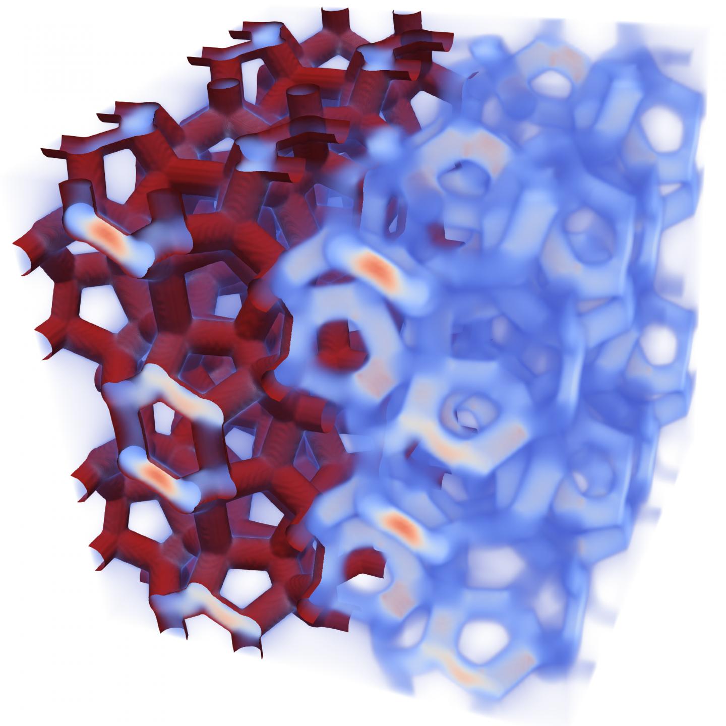 In a combination of chemistry, physics and materials science, Princeton researchers found that a type of foam can selectively block light, which is important for next-generation devices that compute with light instead of electricity. A computer model of the foam, above, shows the energy density of light as it passes through the foam. @ Klatt et al.