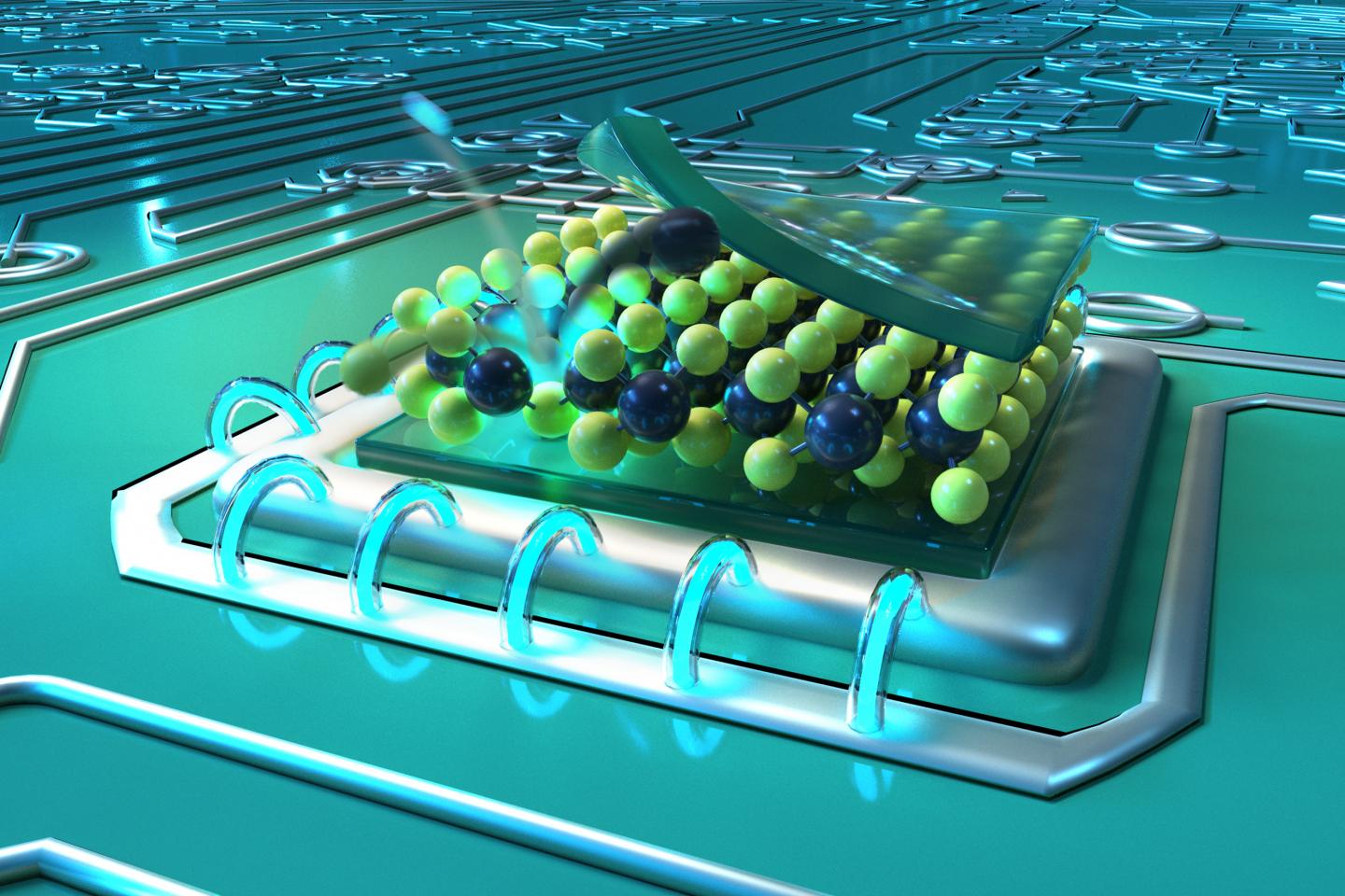 By bombarding thin molybdenum sulfide layers with helium ions, physicists at the Technical University of Munich (TUM) succeeded in placing light sources in atomically thin material layers with an accuracy of just a few nanometers. The new method allows for a multitude of applications in quantum technologies. @ Christoph Hohmann / MCQST