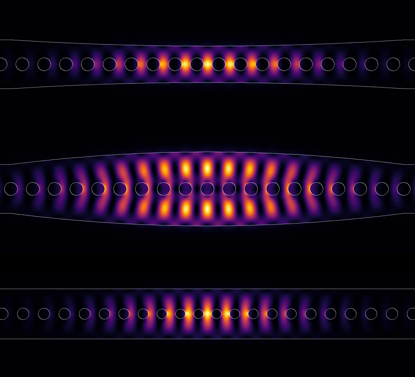 Various designs form photonic crystals which concentrate light in a cavity. @ J. Olthaus, P. Schrinner et al./Adv. Quantum Technol.