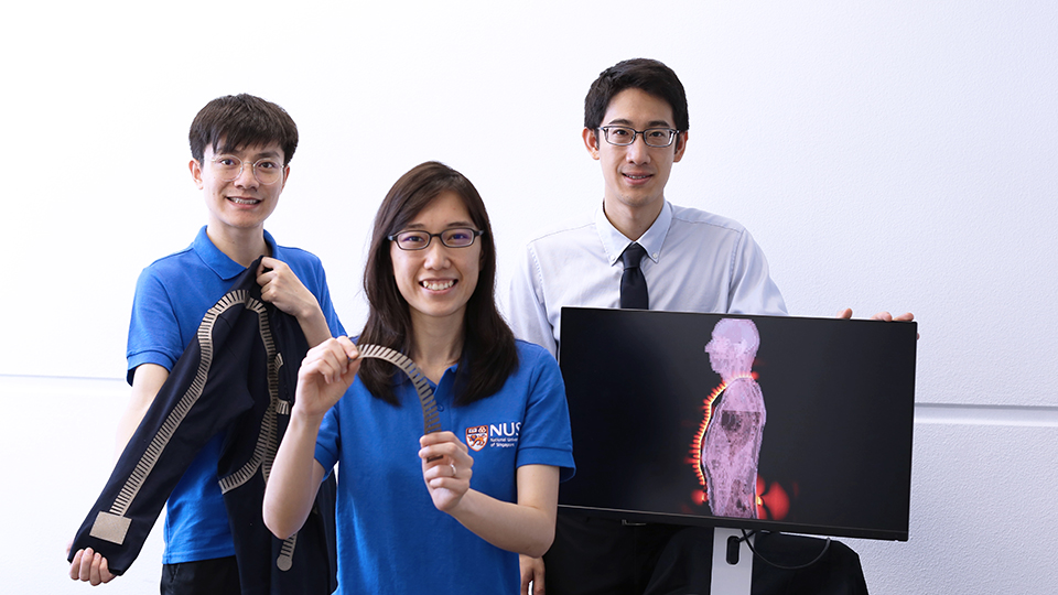 PhD student Mr Tian Xi, Research Fellow Dr Lee Pui Mun and Assistant Professor John Ho, together with seven NUS researchers, took a year to develop the 'smart' textiles @NUS
