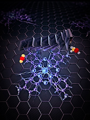 A conception of a new catalyst that converts carbon dioxide and water to methanol — the catalyst uses carbon nanotubes to create a “highway” for electrons. @ Hailiang Wang lab