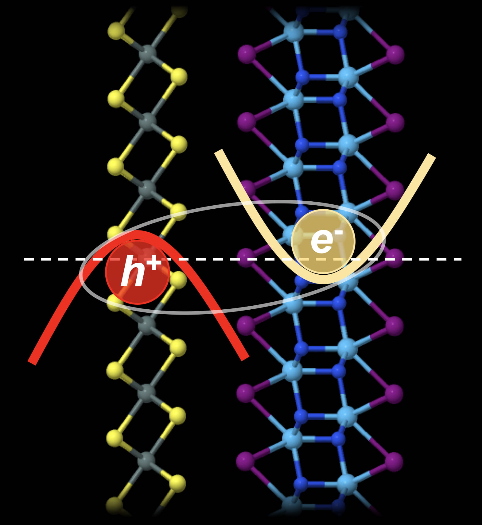 Rice University theorists determined that certain combinations of weakly bound 2D materials let holes and electrons combine into excitons at the materials' ground state. That combination can lead them to condense into a superfluidlike phase. The discovery shows promise for electronic, spintronic and quantum computing applications. @ Yakobson Research Group/Rice University