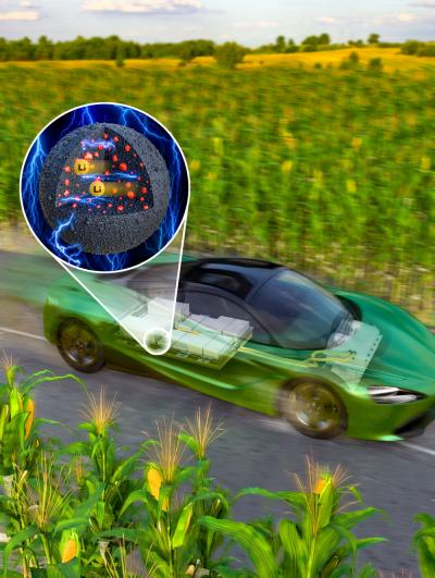 KIST researchers developed cathode material of carbon-silicon complex by simply mixing and heating silicon mixed with oil with green ingredients corn and sweet potato starch. If batteries made of this material are installed in electric vehicles, the driving range will more than double. @ KIST