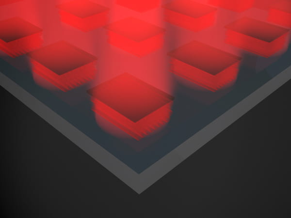 A Rice University simulation shows an array of cavities patterned into a film of aligned carbon nanotubes. When optimized, the film absorbs thermal photons and emits light in a narrow bandwidth that can be recycled as electricity. @Chloe Doiron