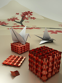 Small, 3D, origami-built metamaterials were produced, retaining the best properties without resorting to artifacts to enable folding. @ Ryan Allen