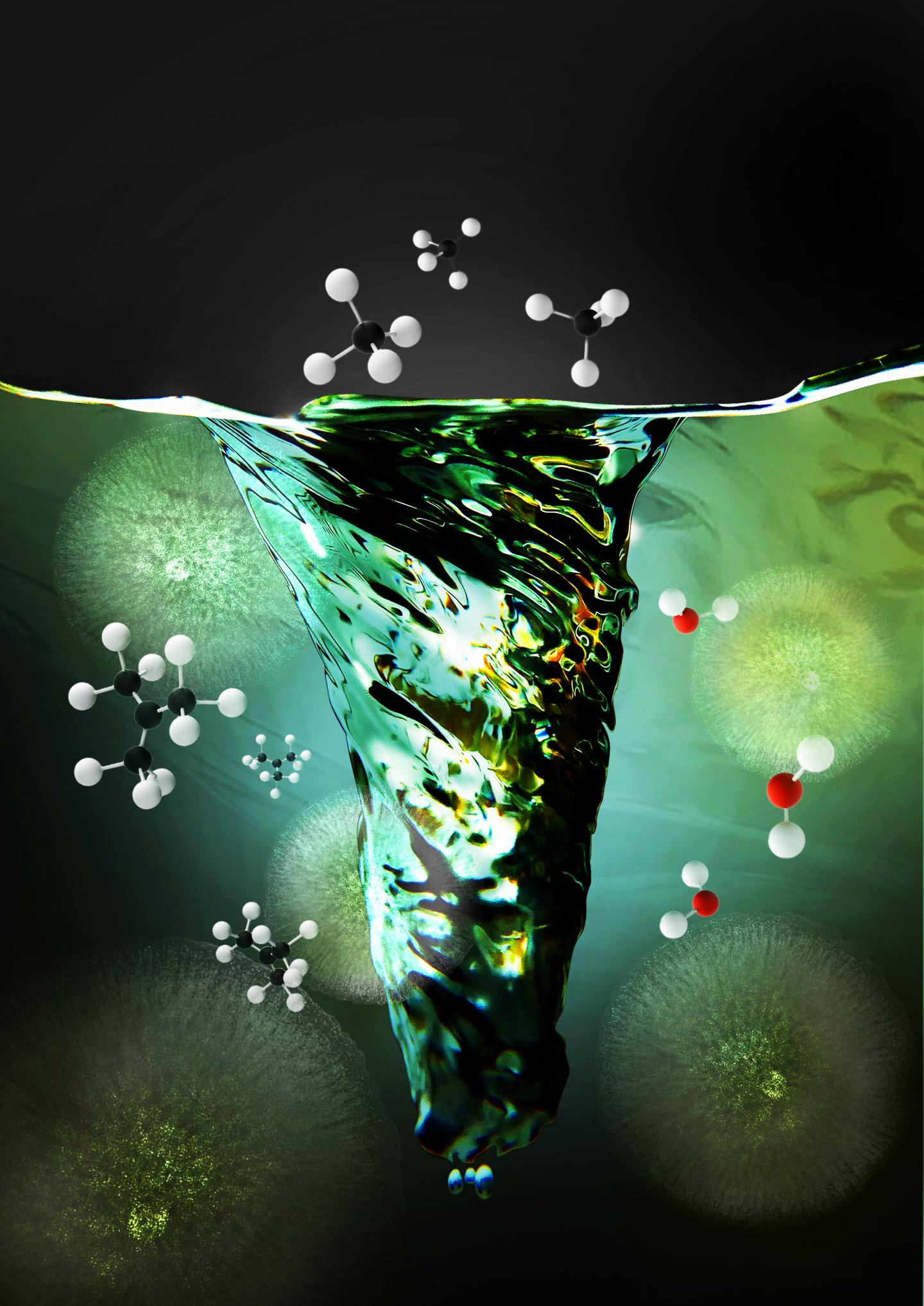 This is an artistic illustration of atomic layer deposition @ J. Luterbacher (EPFL)