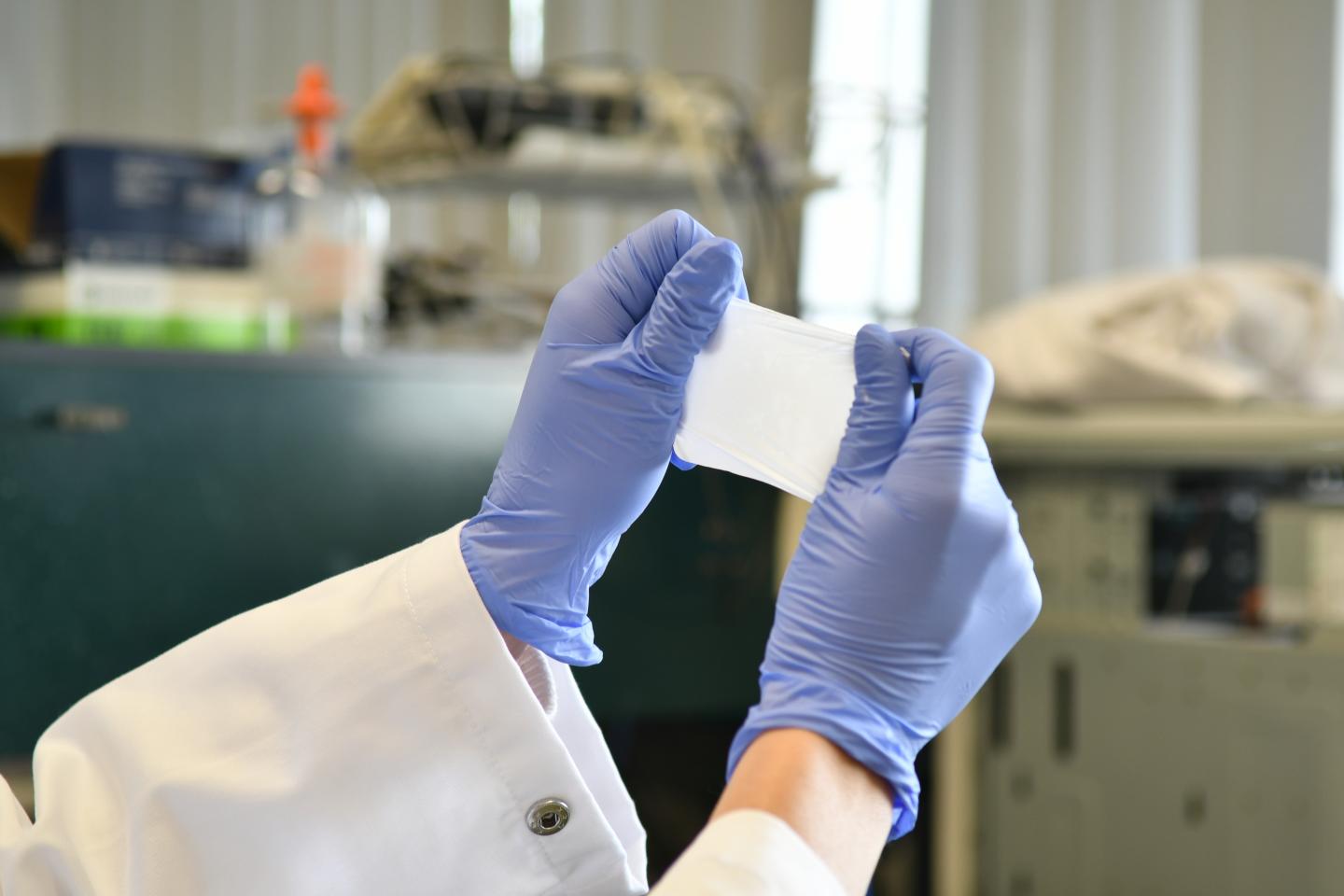 Flinders University nanotechnology researchers, including PhD candidate Melanie Fuller, are working with collaborators in Japan on a bandage with novel antibiotic properties. @ Flinders University