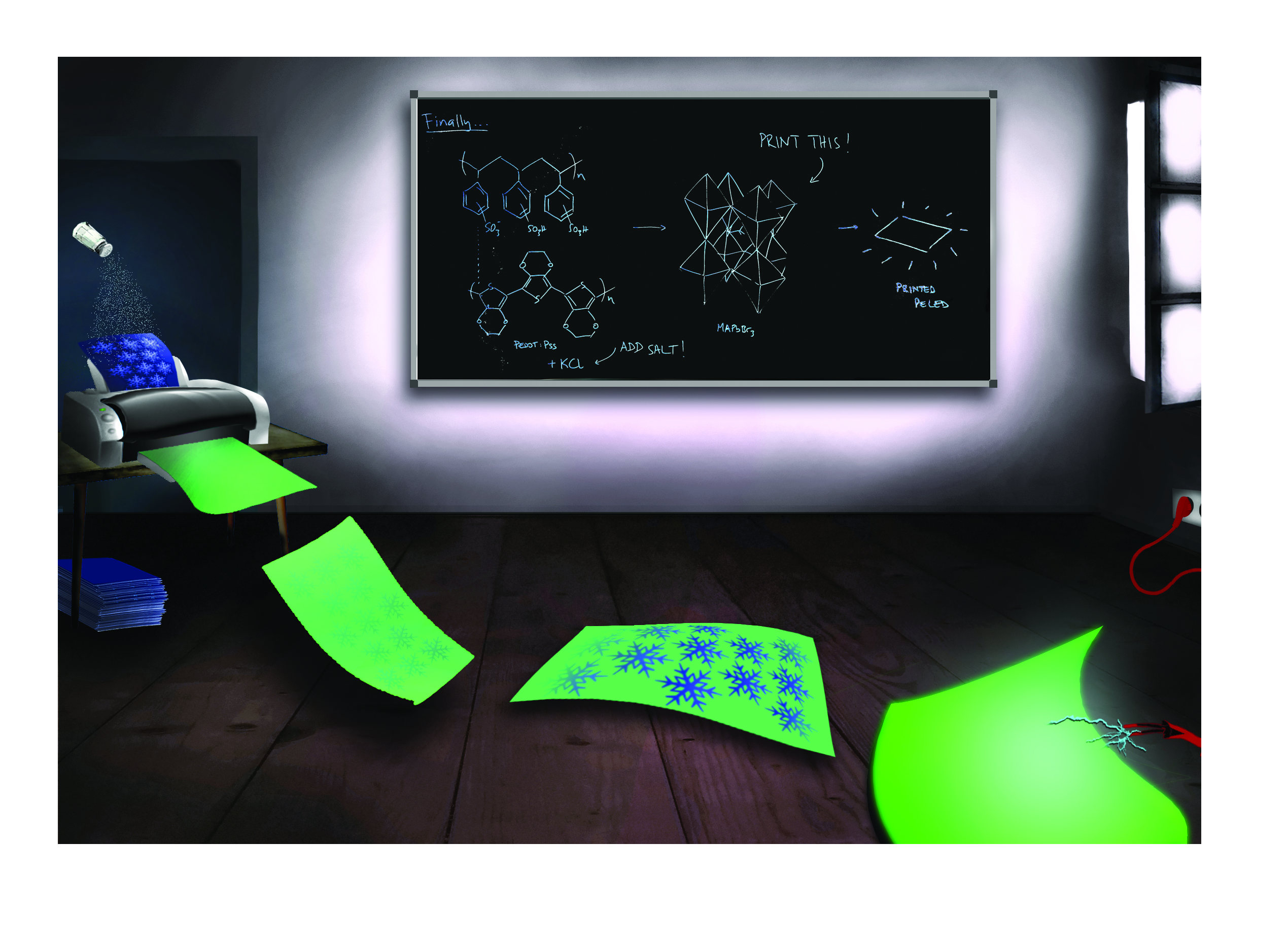 Graphic representation of the printing process for the perovskite LED. © Claudia Rothkirch/HU Berlin