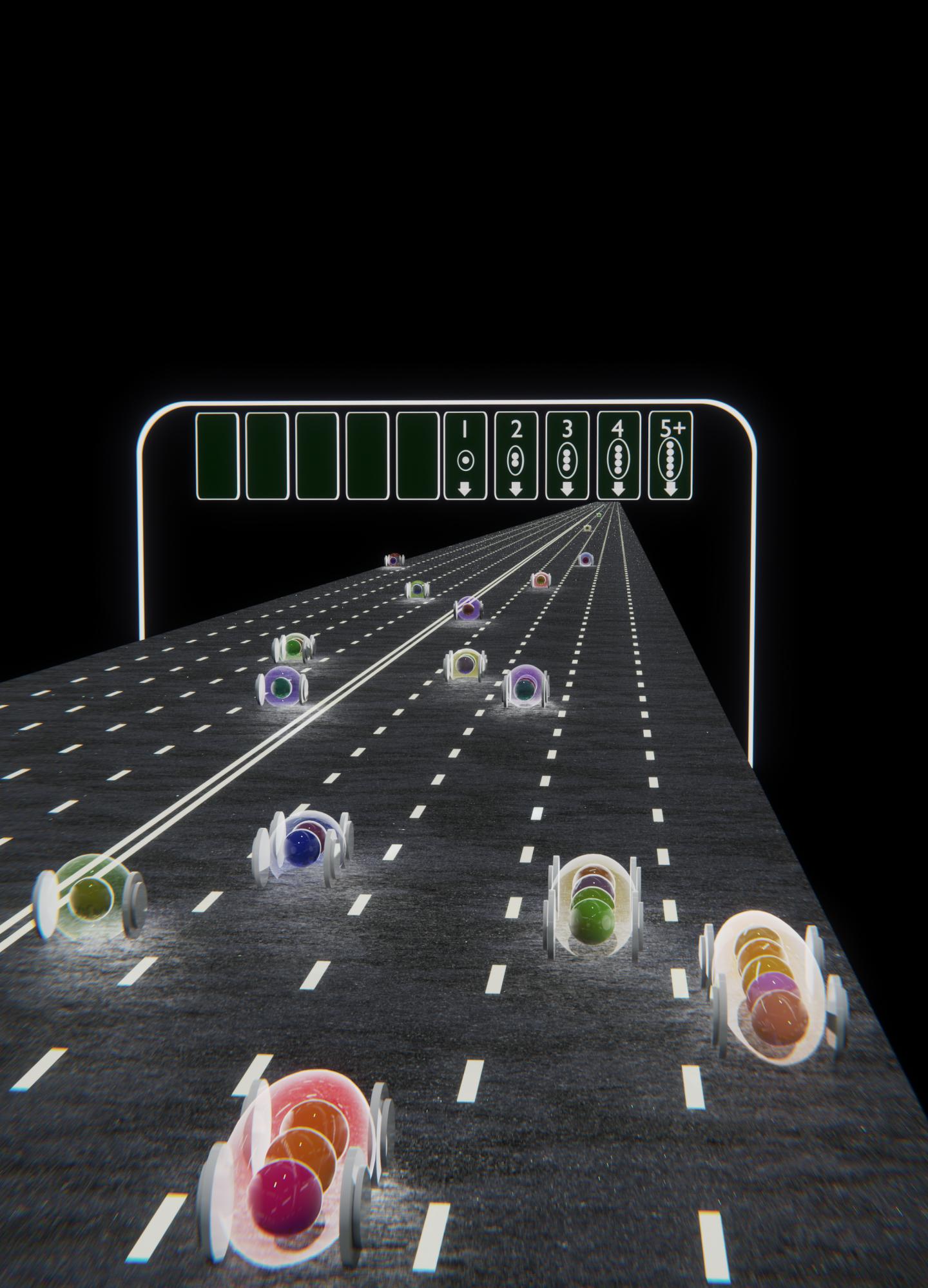 Electrons travel in cars with increasing numbers, giving rise to a conductance series that shows up in Pascal's triangle. @ Yun-Yi Pai