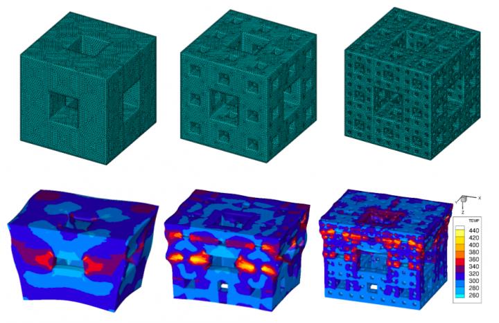 Simulations show how fractal structures of increasing complexity dissipate energy from shockwaves. CREDIT Los Alamos National Laboratory