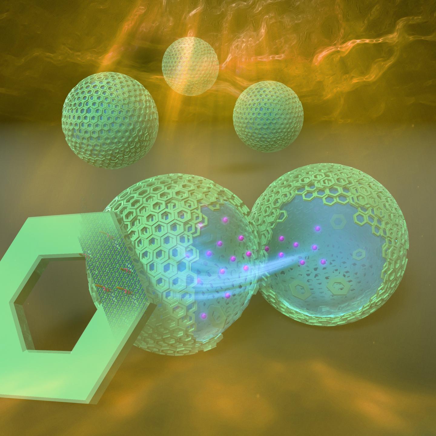 This is a conceptual illustration of DNA nanoplate-based microcapsules. @ Masahiro Takinoue of Tokyo Institute of Technology