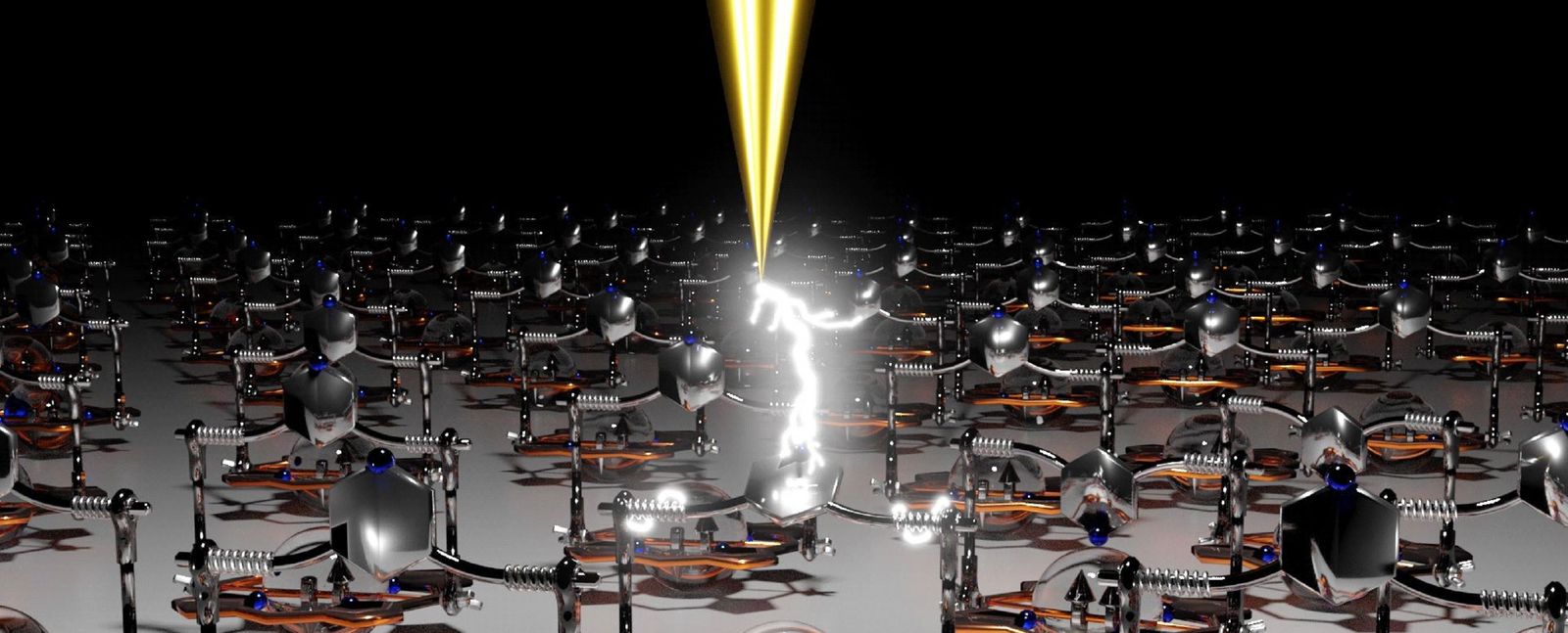 Each molecule can be separately addressed with a scanning tunneling microscope and switched between the states by applying a positive or negative voltage. @ Jan-Simon von Glasenapp and Rainer Herges