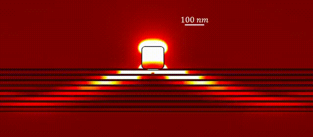Hyperbolic metamaterials are artificially made structures that can be formed by depositing alternating thin layers of a conductor such as silver or graphene onto a substrate. One of their special abilities is supporting the propagation of a very narrow light beam. This narrow beam can then be used to "fingerprint" and obtain spatial and material information about nanometer-scale objects -- allowing identification without complete images. Researchers report their work in APL Photonics. This animation shows how the beam inside the hyperbolic metamaterial changes its direction when the wavelength of the light is swept from 800 nanometers to 1,600 nanometers. @ Zhengyu Huang