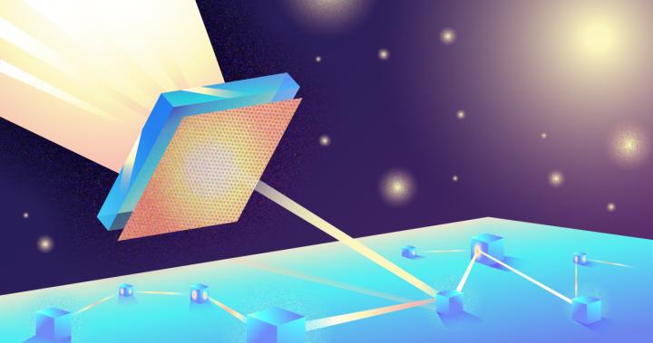 An artist's conception of the superlens compressing a laser beam into more manageable, lower-wavelength electromagnetic oscillations. Scroll down for a more accurate graphic representation @ Daria Sokol/MIPT Press Office