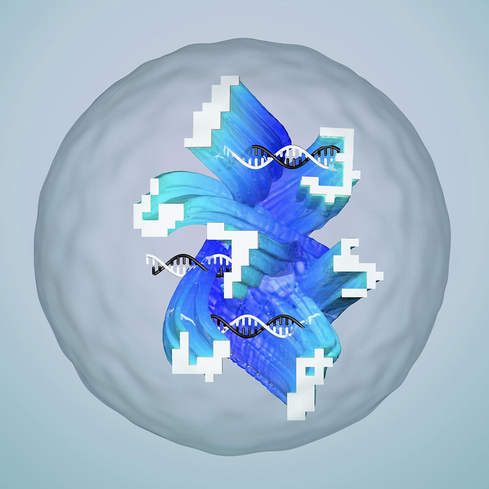 Conceptual illustration of a droplet containing an artificial neural network made of DNA that has been designed to recognize complex and noisy molecular information, represented as 'molecular handwriting.' @ Olivier Wyart
