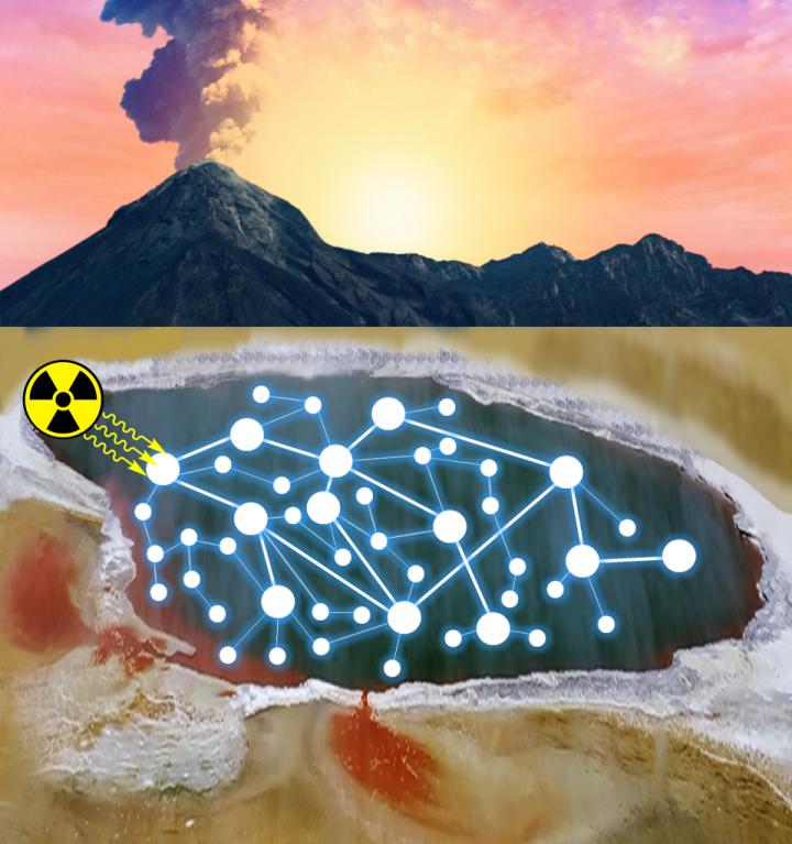 Generation of target molecules relevant to the origins of life in a complex chemical network driven by radiation. @ Ruiqin Yi, ELSI.