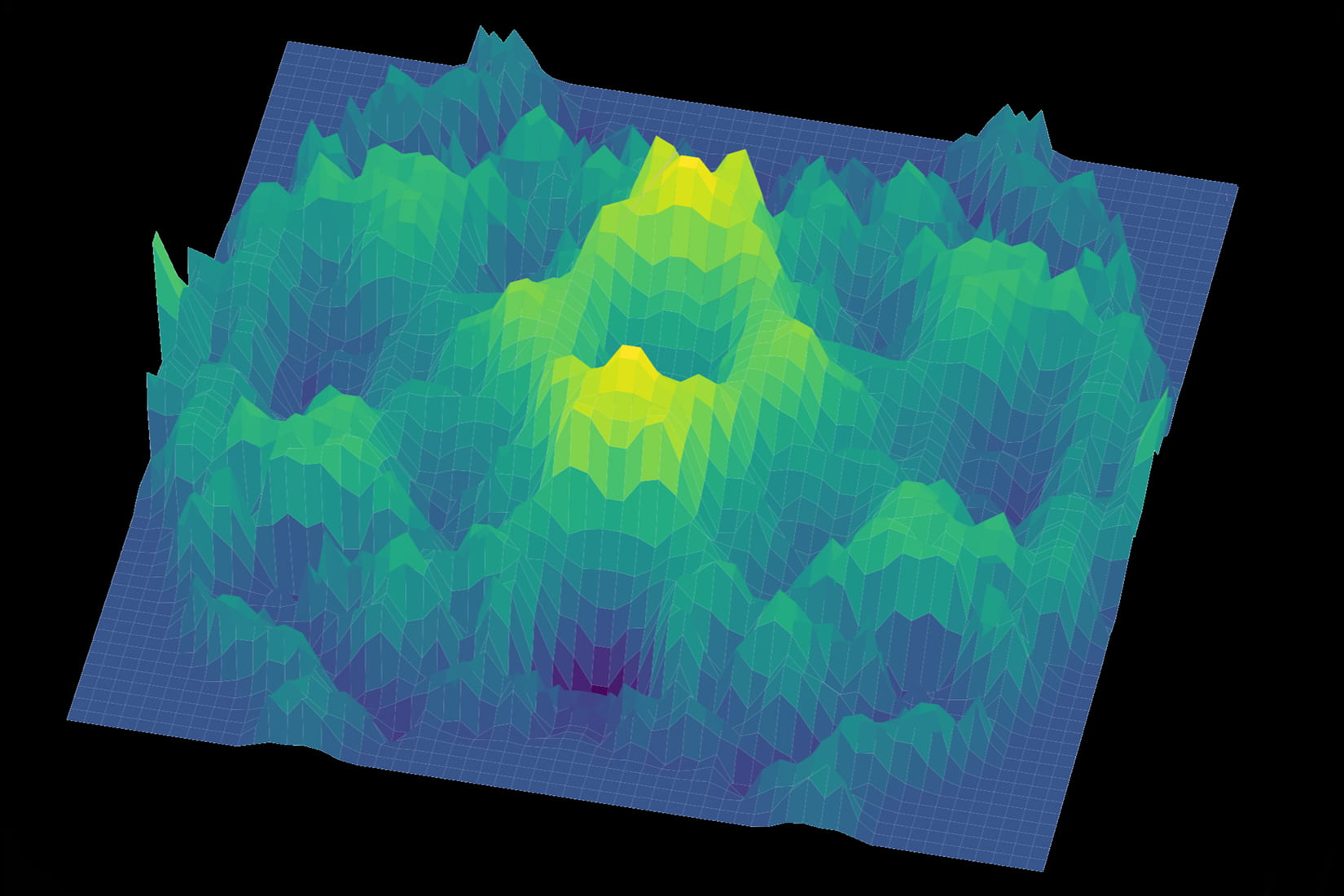 A 3D representation of the spin-excitation continuum — a possible hallmark of a quantum spin liquid — observed in a single crystal sample of cerium zirconium pyrochlore in experiments at Oak Ridge National Laboratory (ORNL). Inelastic neutron-scattering experiments at ORNL’s Spallation Neutron Source revealed spin-excitation continua in samples of cerium zirconium pyrochlore that were cooled as low 35 millikelvin. (@Tong Chen/Rice University