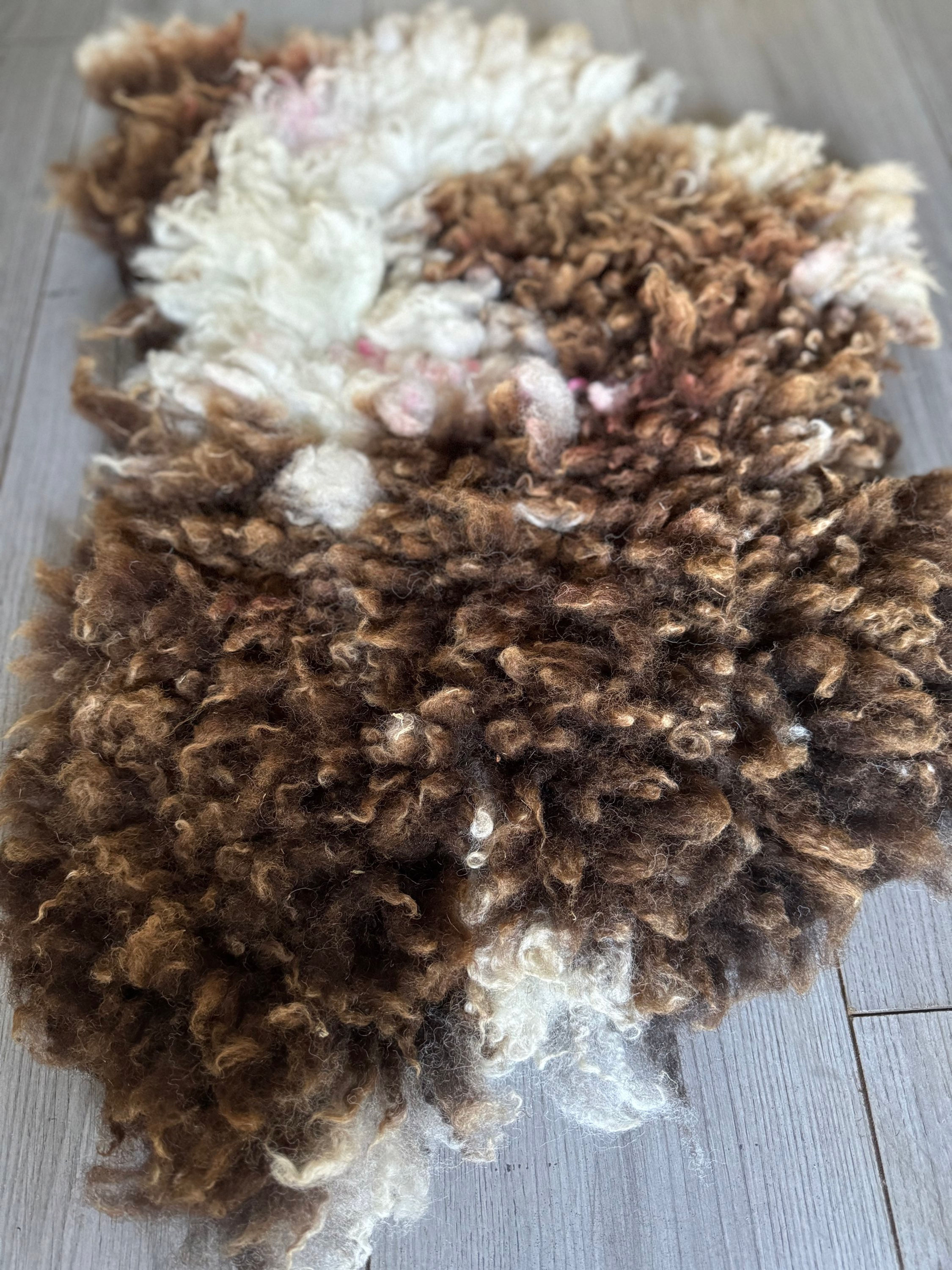Mini Jacob sheep fleece felted rug 