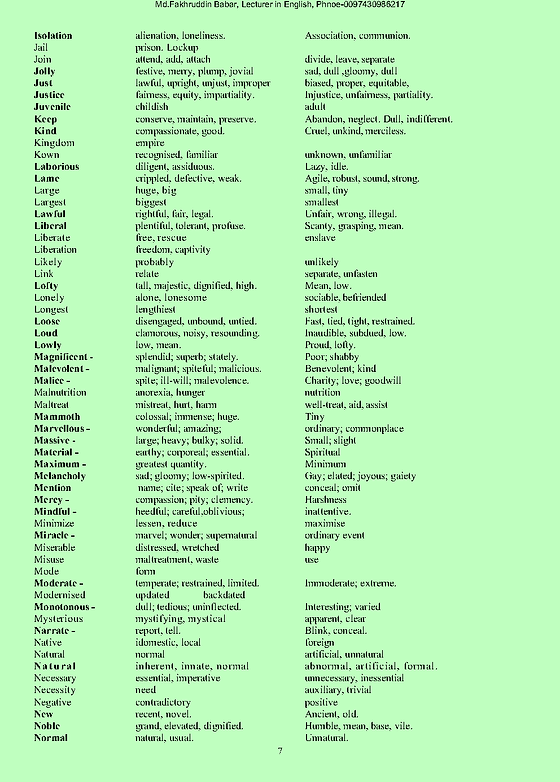 Synonyms And Antonyms Babarenglish