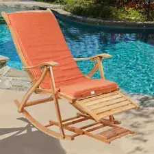 Folding Wooden Garden Chair Patio Seat Recliner Sun Bed Lounger with Cushion Pad