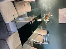 glass top dining table used plus 6 leather chairs