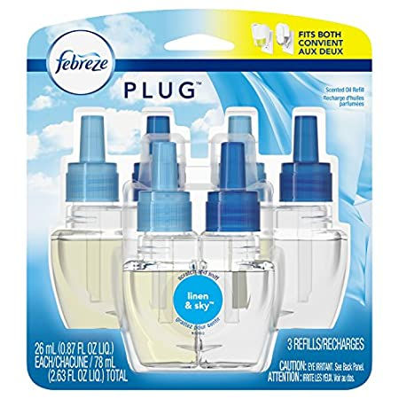 Febreze Plug in Air Freshener Scented Oil Refills, Linen & Sky, 3 Count