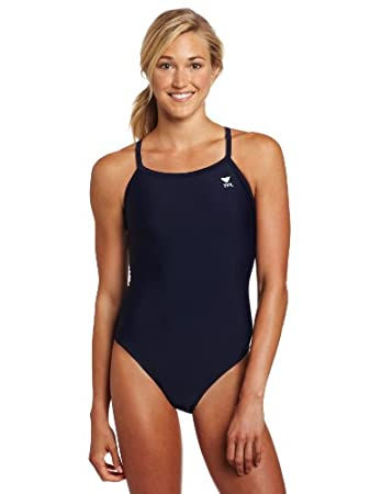 TYR Women's Solid Diamondback Swim Suit, Youth 20, Navy