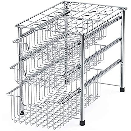 Simple Houseware Stackable 3 Tier Sliding Basket Organizer Drawer, Chrome