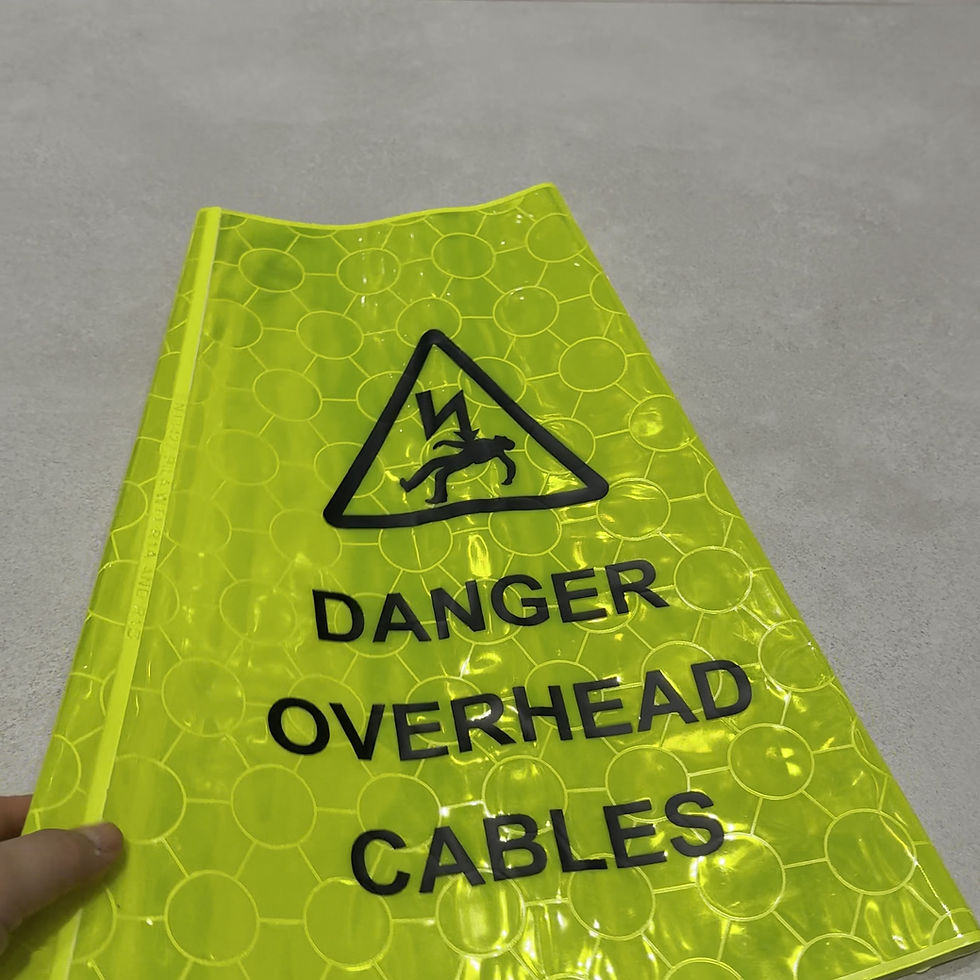 Thumbnail: Danger Overhead Cables - Yellow Reflective Traffic Cone Sleeve