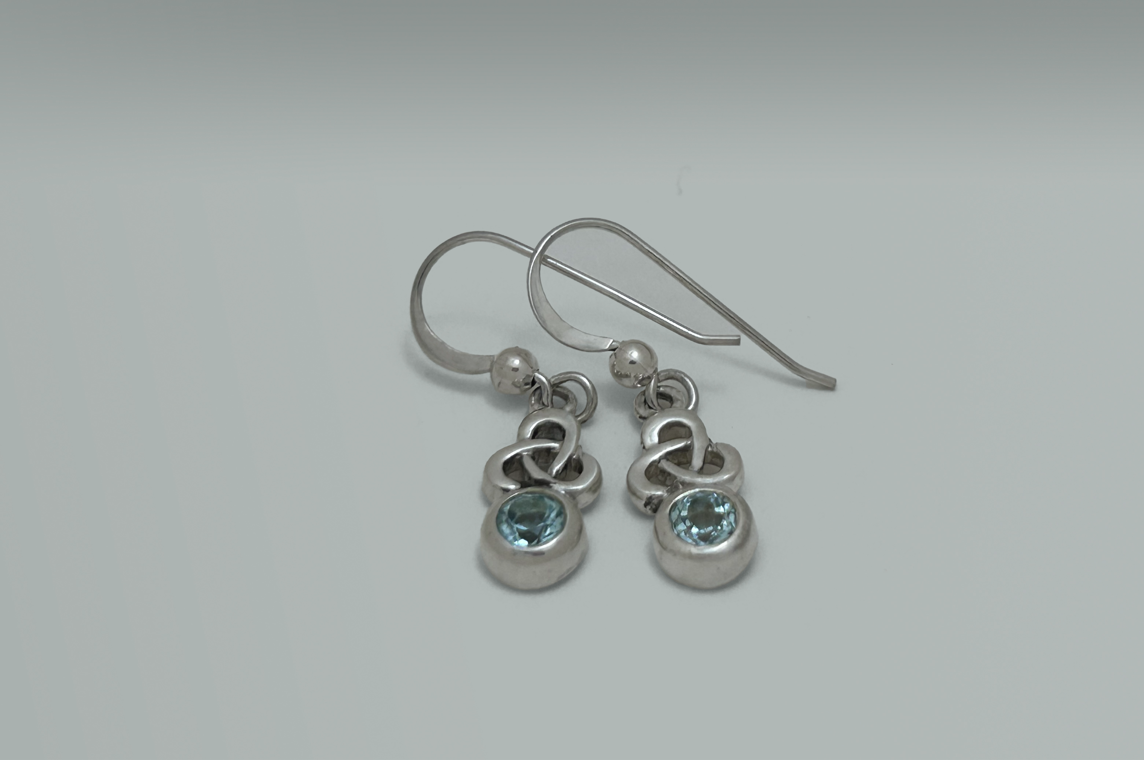 Sterling Silver Celtic Knot Blue CZ Earrings