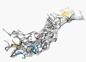 Illustration of book with words falling out