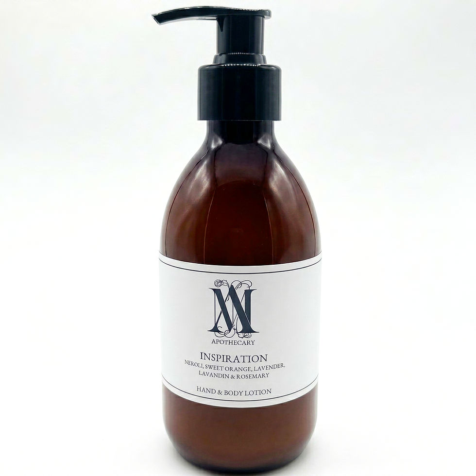 Inspiration hand and body lotion in an amber glass bottle
