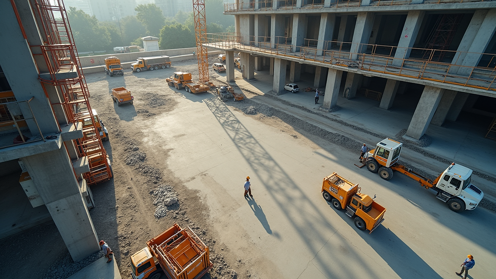High angle view of construction site with safety measures in place