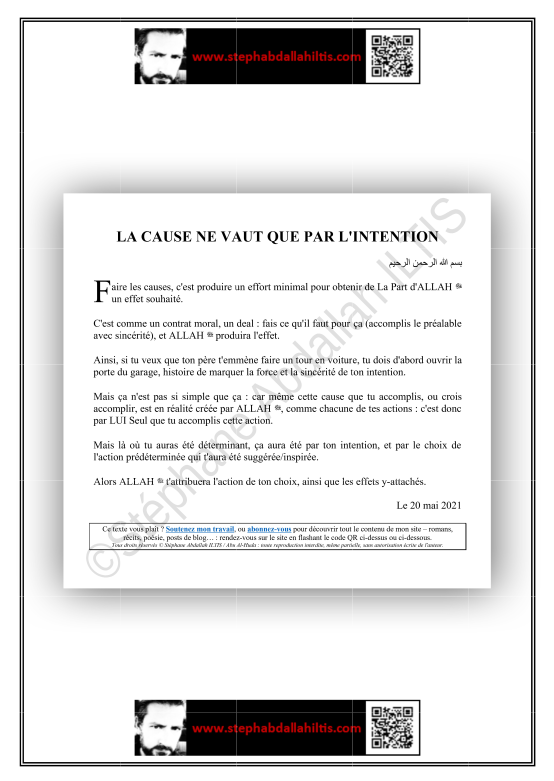LA CAUSE NE VAUT QUE PAR L'INTENTION (PDF)