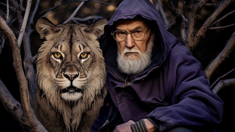 dunc6913_crazy_old_man_and_a_mountain_lion_both_sitting_under_a_0e72088a-601f-4589-b600-5b095fe8d5b2