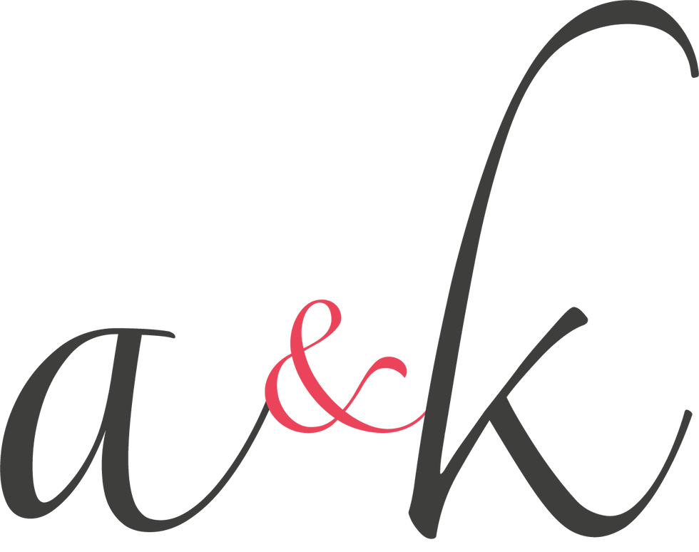 Asher and Keith Logo. Black Letter A, Pink Ampersand, Black Letter K