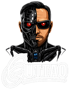 Logo homem metade maquina metade organico, escrito GUTTAO