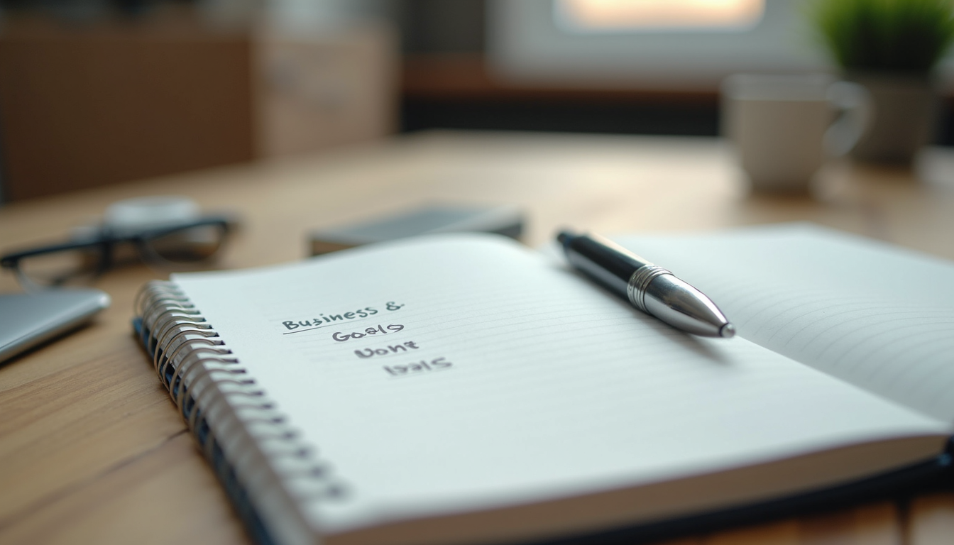 Notebook with business goals and pen