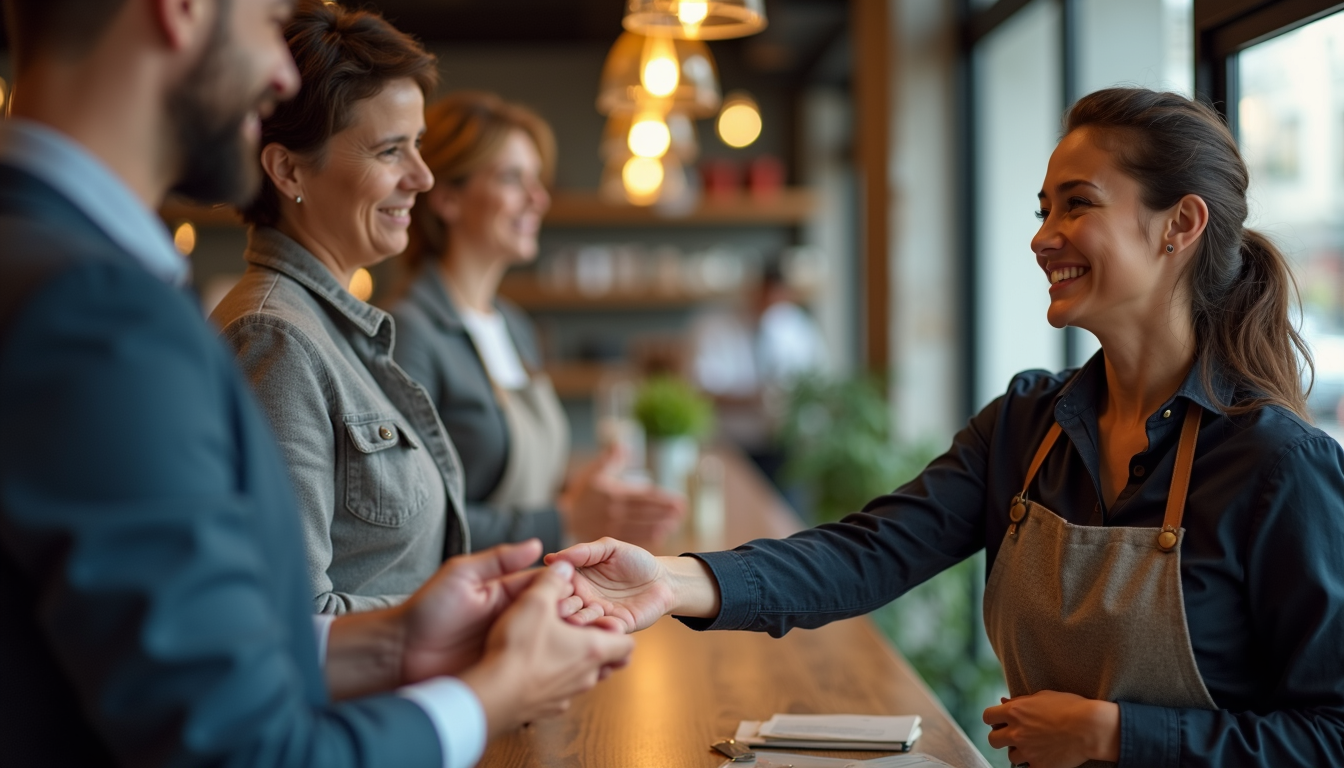 A local business owner welcoming customers into her shop.