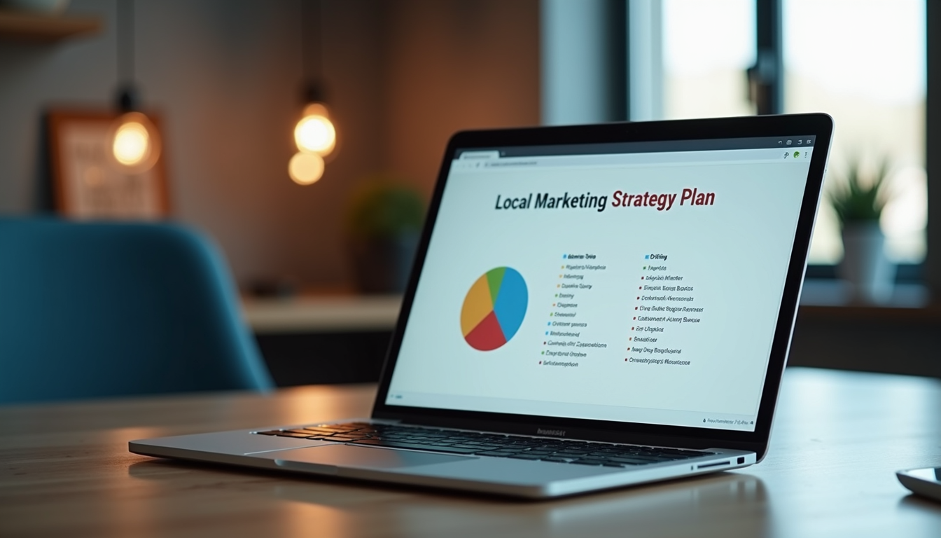 Local marketing strategy plan on laptop screen