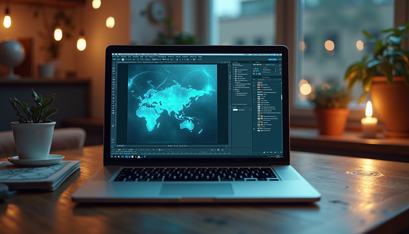 Graphic design software on laptop screen