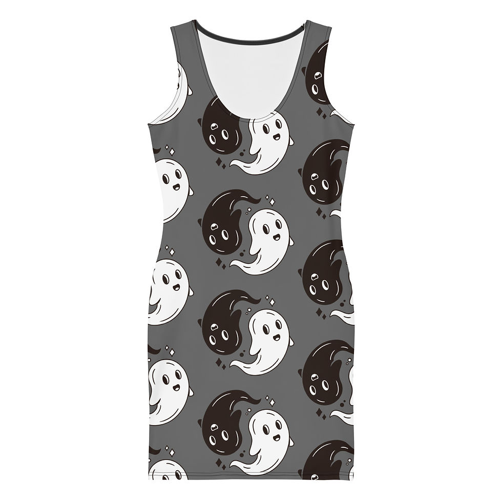 Miniatura: Sublimation Cut & Sew Dress Yin and Yang Cute Ghost Womens Dress 