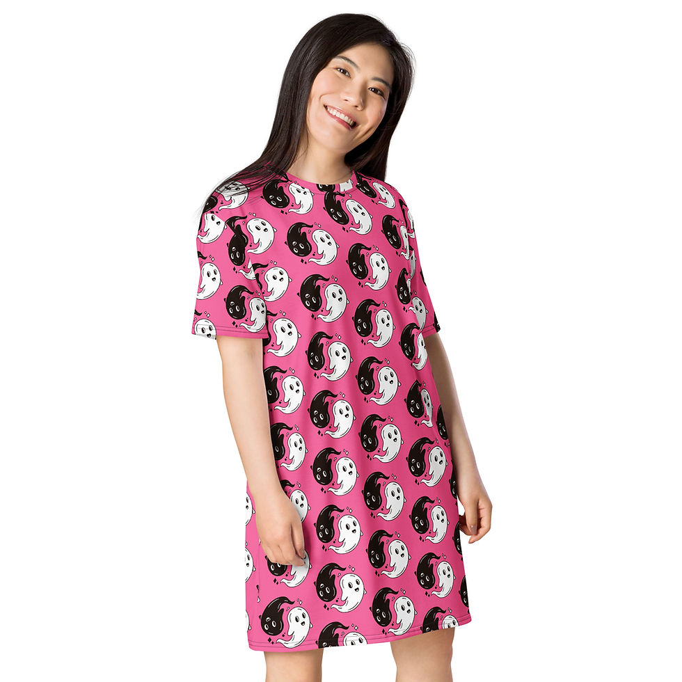 Miniature : T-shirt dress Comfy Over sized Momo Womens Pink Ghost Ying Yang Dress 