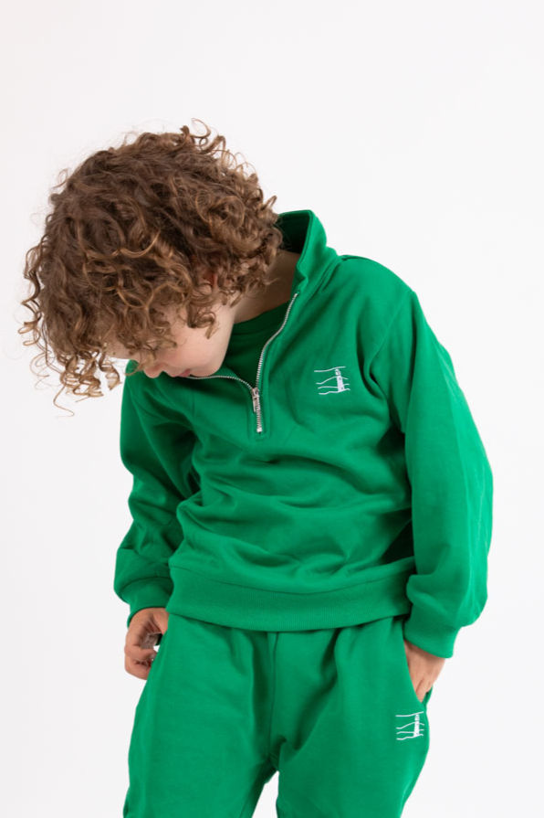 Thumbnail: Boy wearing Green Quarter Zip Jumper