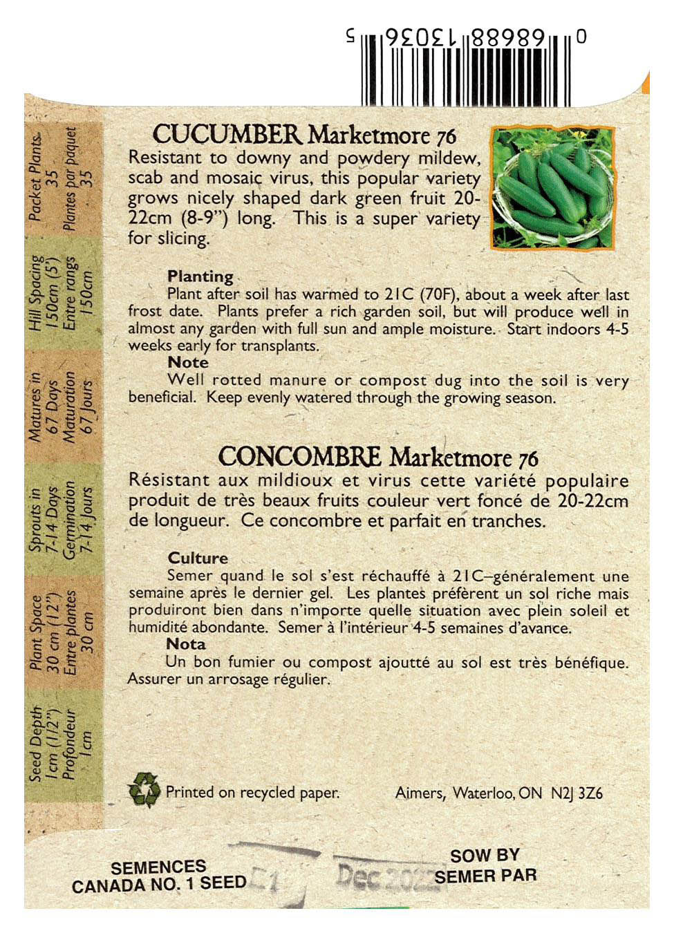 Semences Concombre Marketmore 76 - Jardin des Trouvailles